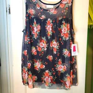 NWT womens sleeveless floral sheer yoke top size xl